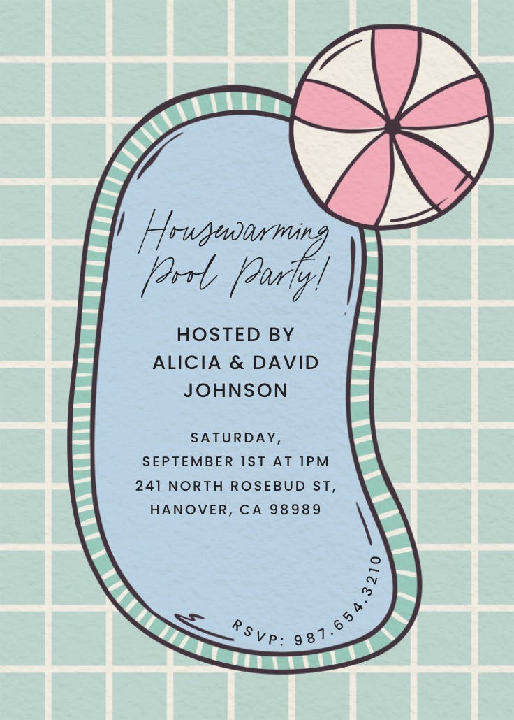 Mid-century pool - housewarming invitation