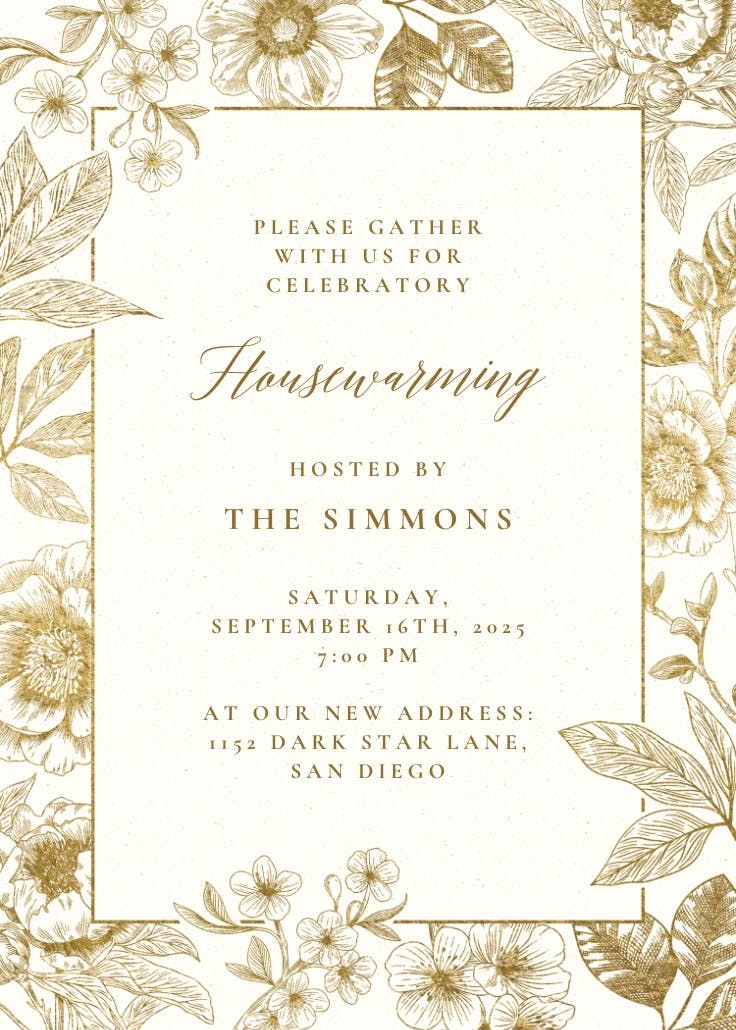 Navy blooms - housewarming invitation