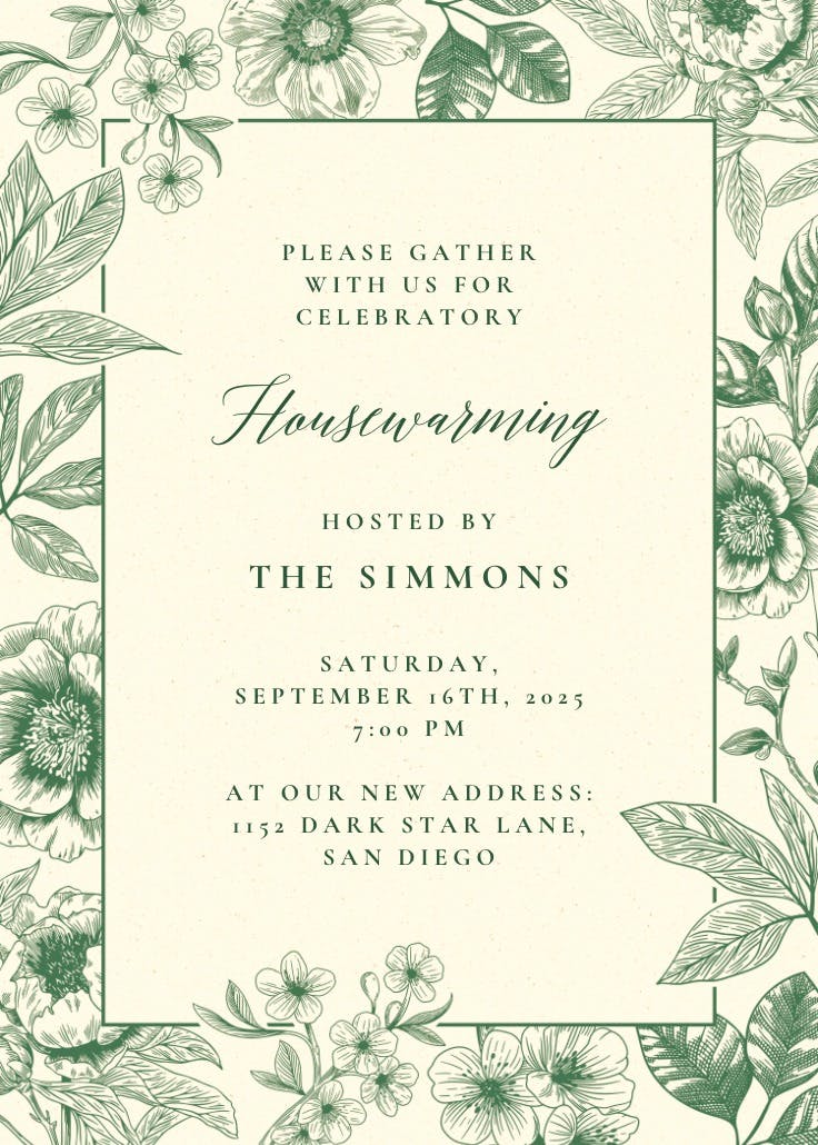 Navy blooms - housewarming invitation