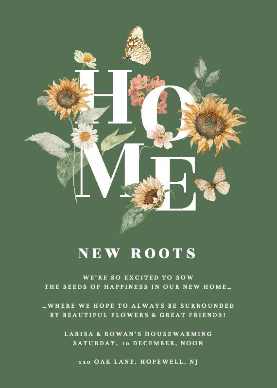 New roots - housewarming invitation