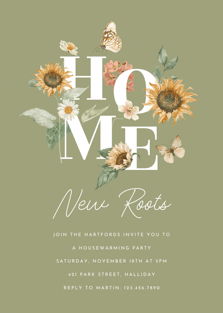 New roots - invitación para inauguración de casa nueva