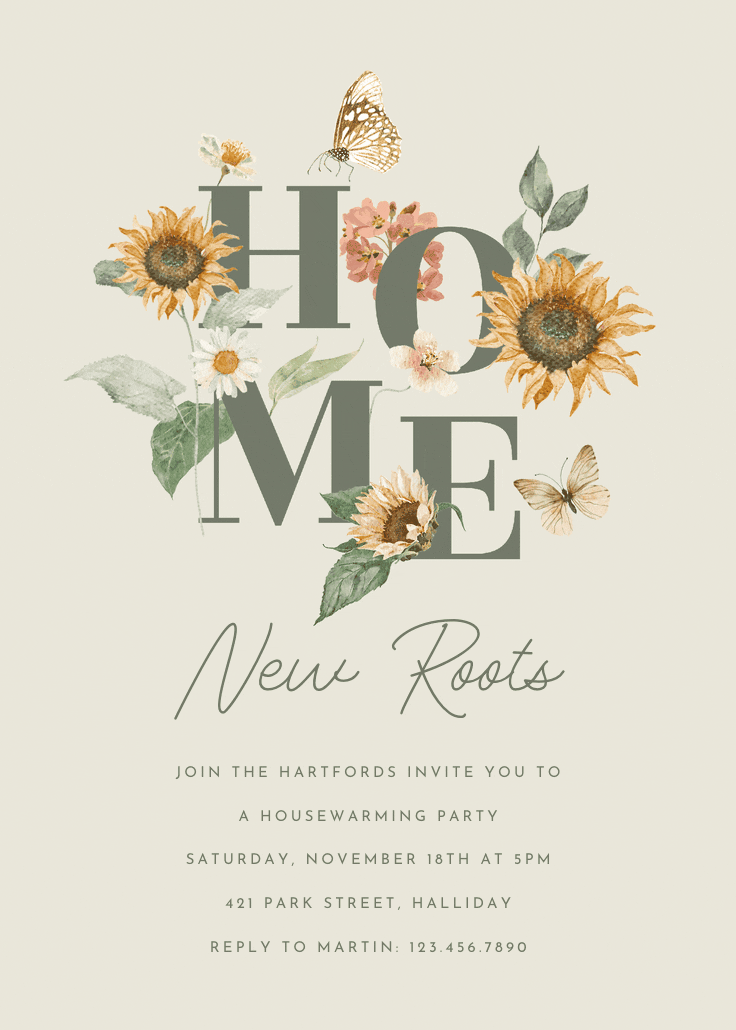 New roots - housewarming invitation