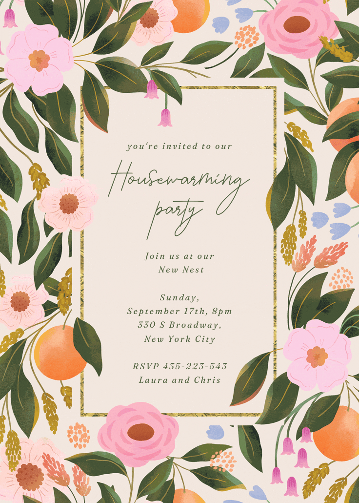 Orange blossoms - invitación para inauguración de casa nueva