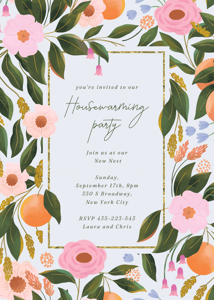 Orange blossoms - invitación para inauguración de casa nueva