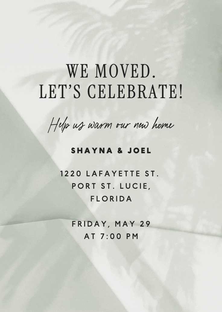 Palm shade - housewarming invitation