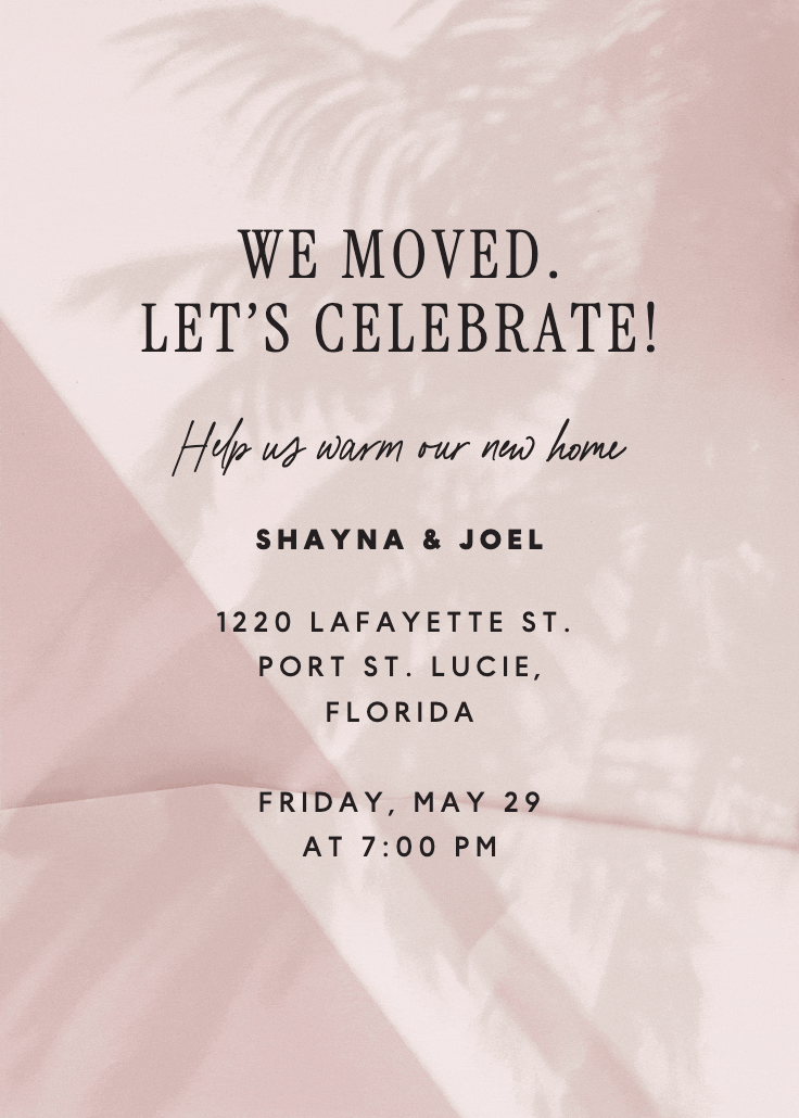 Palm shade - housewarming invitation