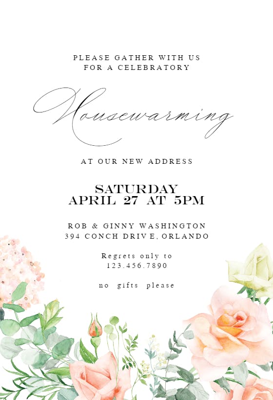 Peach and greenery -  invitación para inauguración de casa nueva