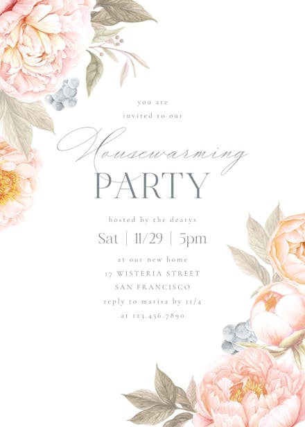 Peach flowers - housewarming invitation