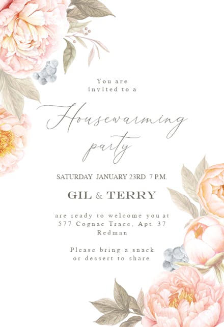 Peach Flowers - Housewarming Invitation