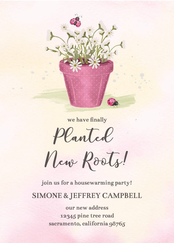 Potted flowers - housewarming invitation