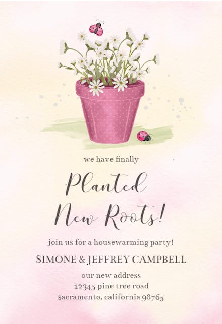 Potted Flowers - Housewarming Invitation