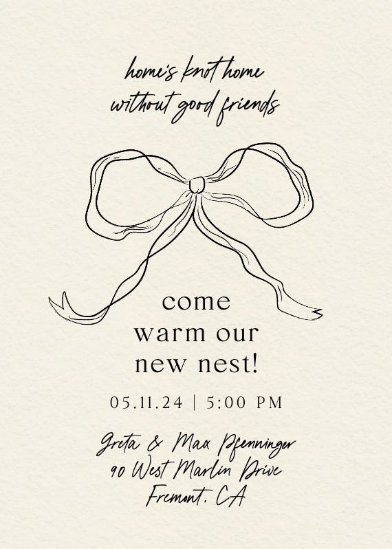 Quirky bow - housewarming invitation