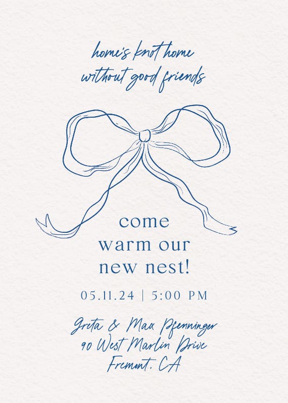 Quirky bow - housewarming invitation