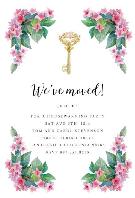 Vintage key & flowers - Housewarming Invitation