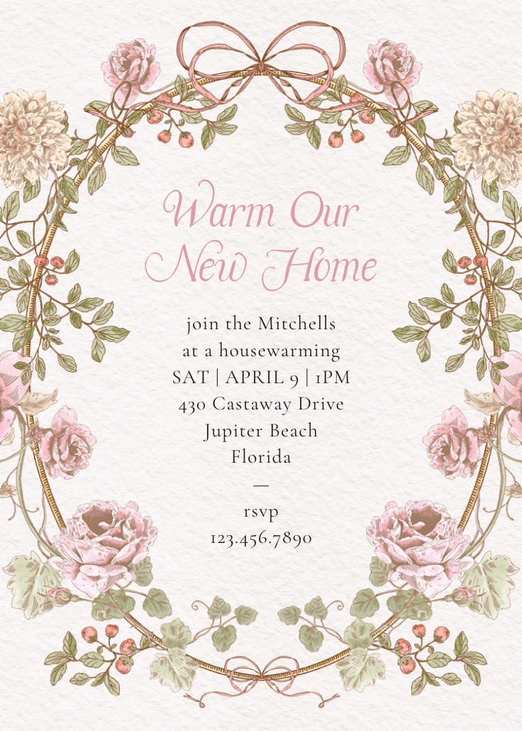 Rosy wreath - housewarming invitation