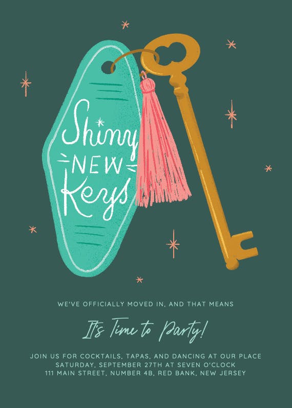 Shiny new keys - housewarming invitation