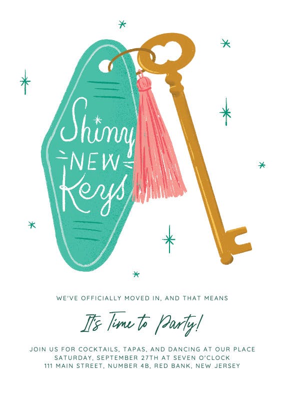 Shiny new keys - housewarming invitation