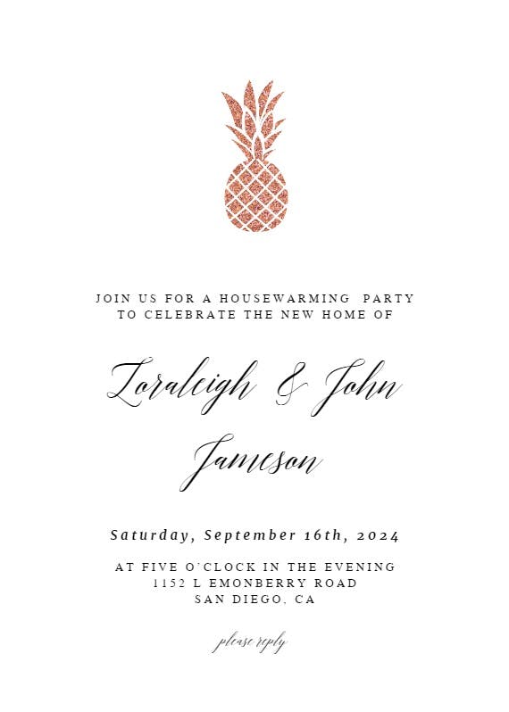 Simple gold pineapple -  invitation template