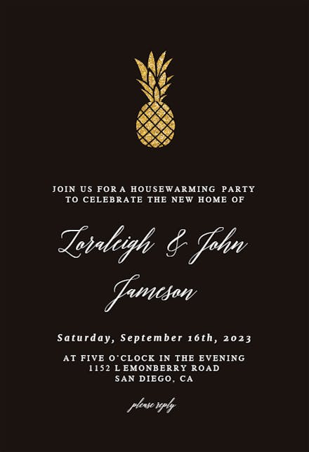 Simple Gold Pineapple - Housewarming Invitation