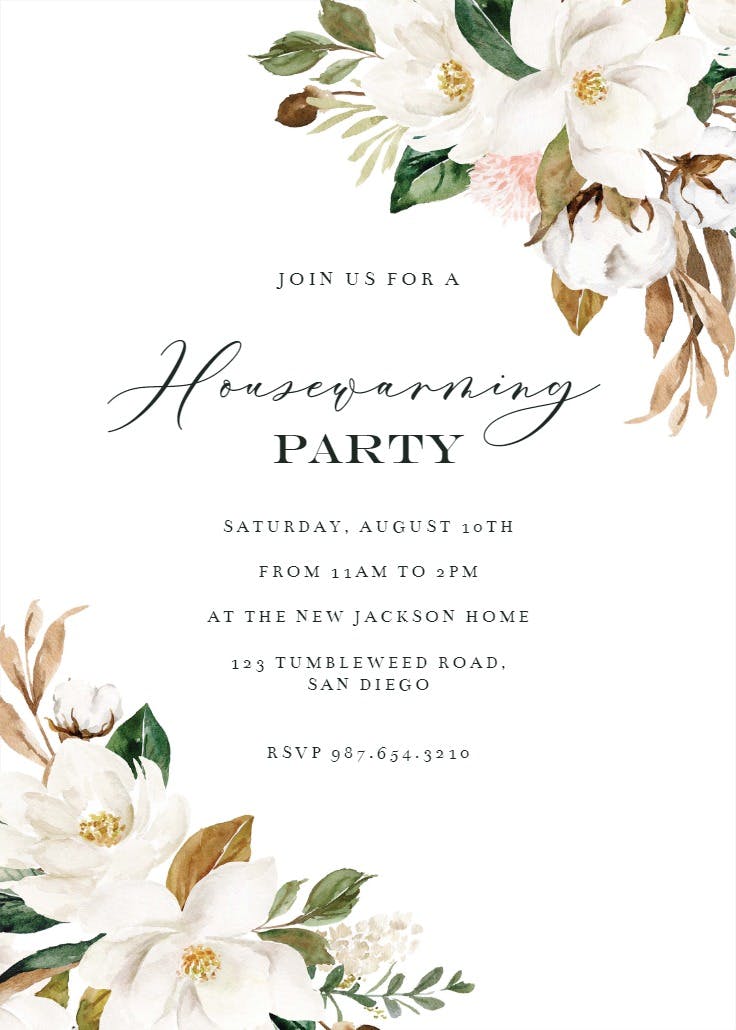 Simple magnolia - housewarming invitation