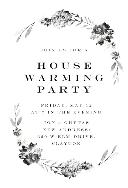 Smokey Flowers Wreath - Housewarming Invitation