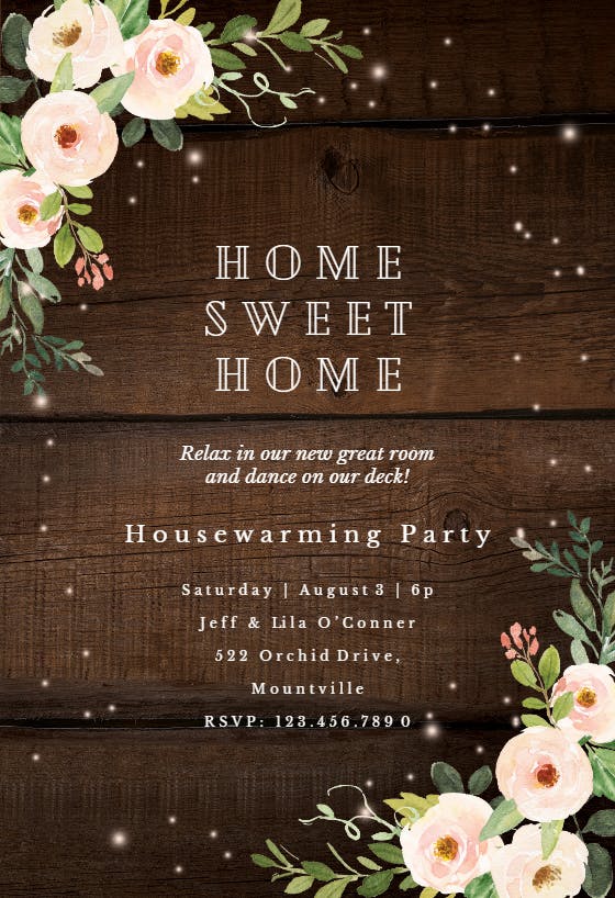 Sparkling rustic floral - housewarming invitation
