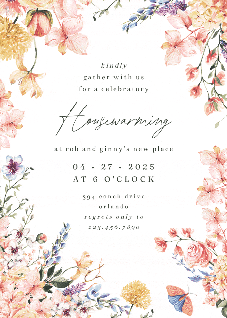 Spring warming flowers - housewarming invitation