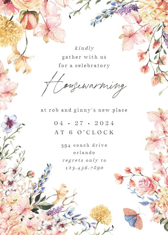Spring warming flowers - housewarming invitation