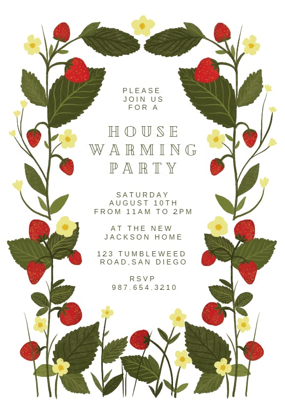 Strawberry garden - invitación para inauguración de casa nueva