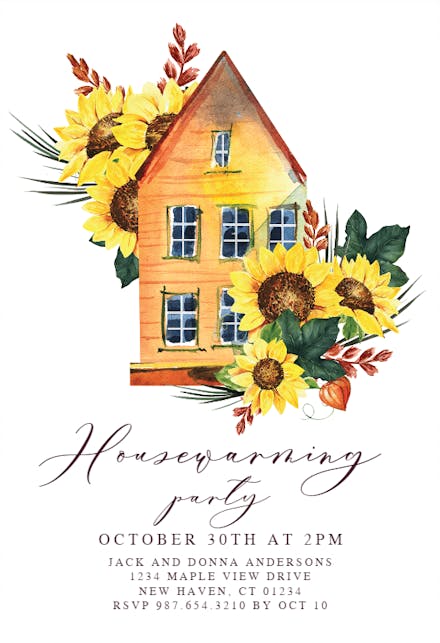 Sunflower Home - Invitación Para Inauguración De Casa Nueva