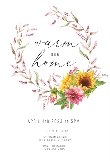 Sunflowers And Dahlias - Housewarming Invitation