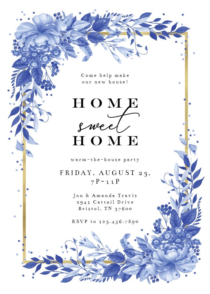 Surreal indigo bouquet - housewarming invitation