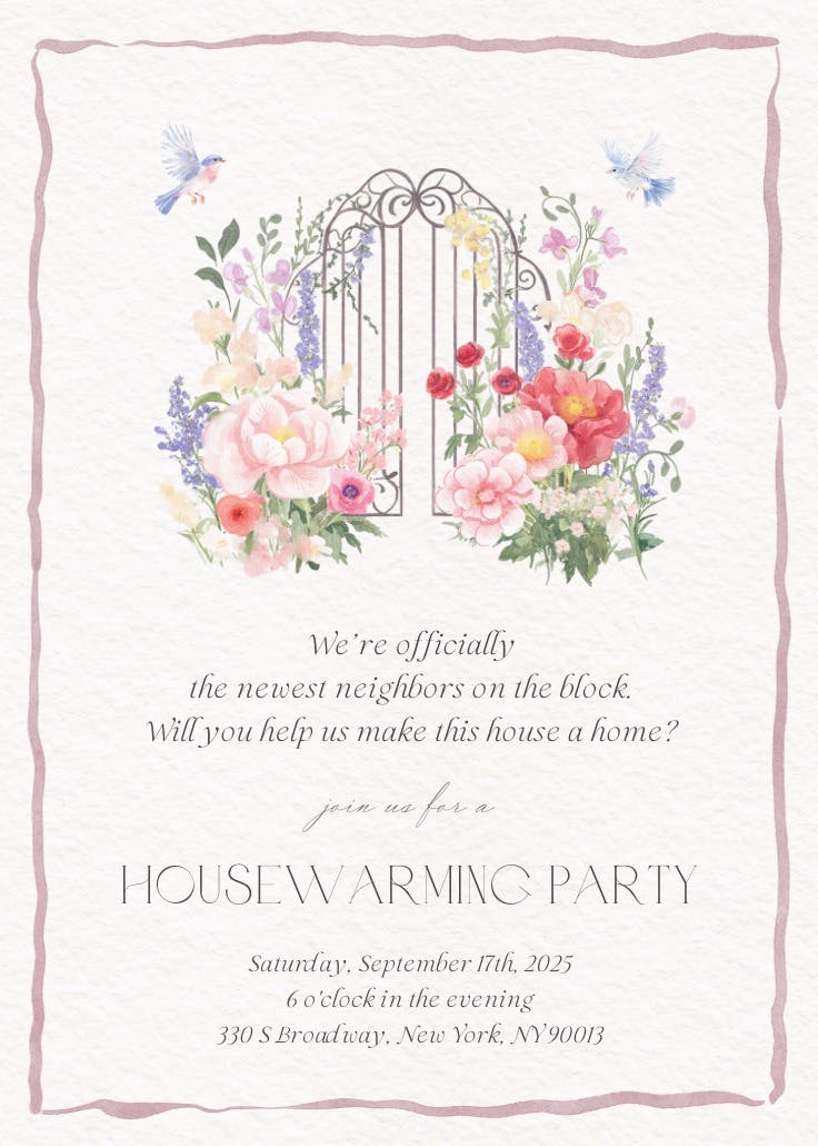 Through the garden gate - housewarming invitation