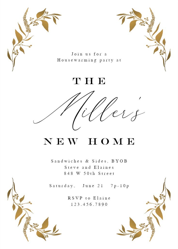 Tiny gold botanical - housewarming invitation