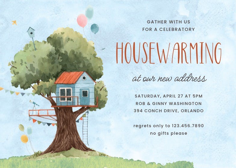 Tree house -  invitación para inauguración de casa nueva