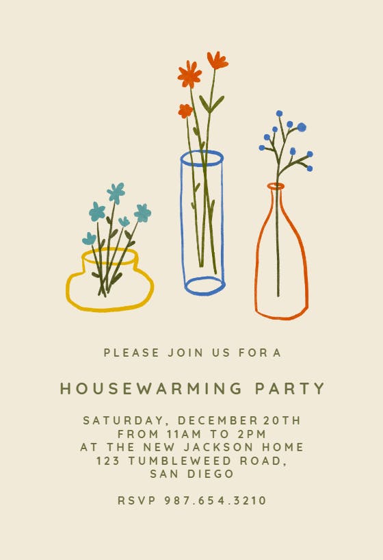 New vases for new home - housewarming invitation