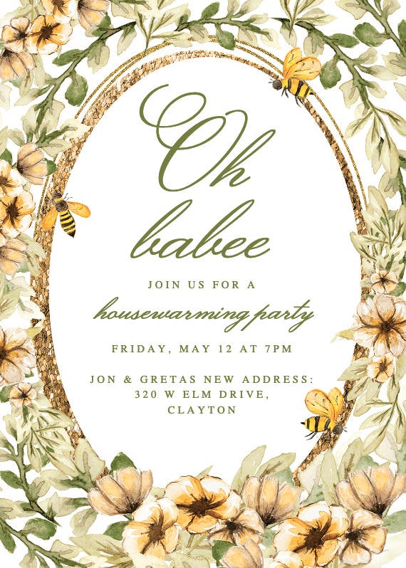 Vintage bee frame - party invitation