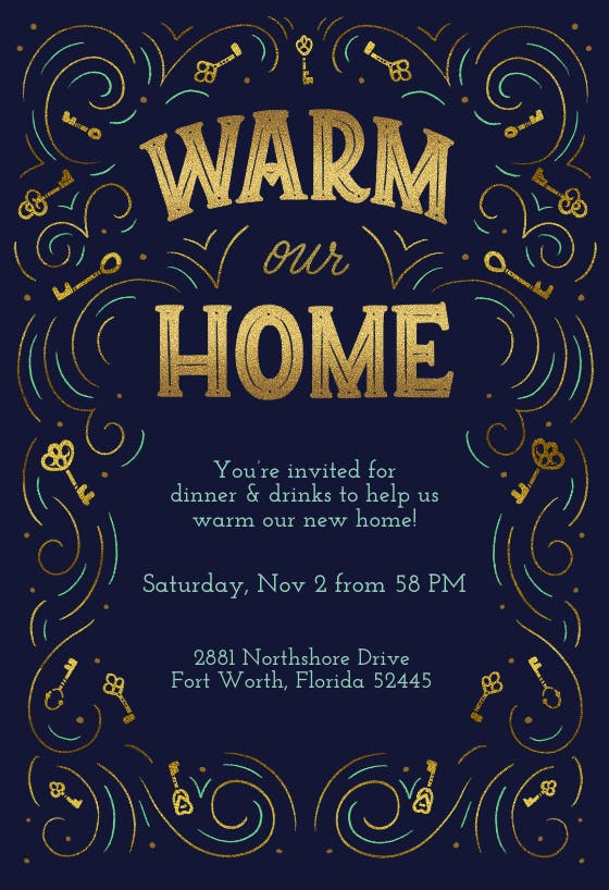 Warm our home - housewarming invitation