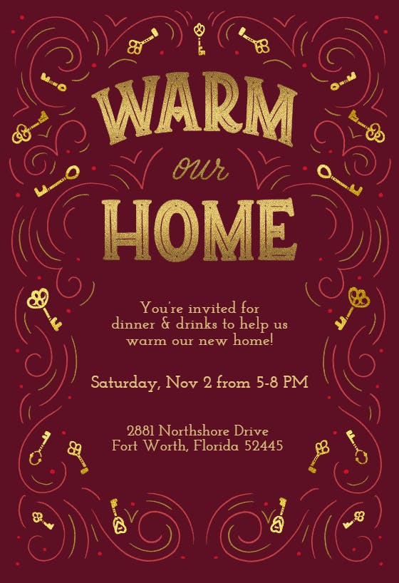 Warm our home - housewarming invitation