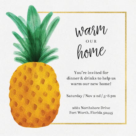 Watercolor Pineapple Housewarming Invitation Template Free Greetings Island