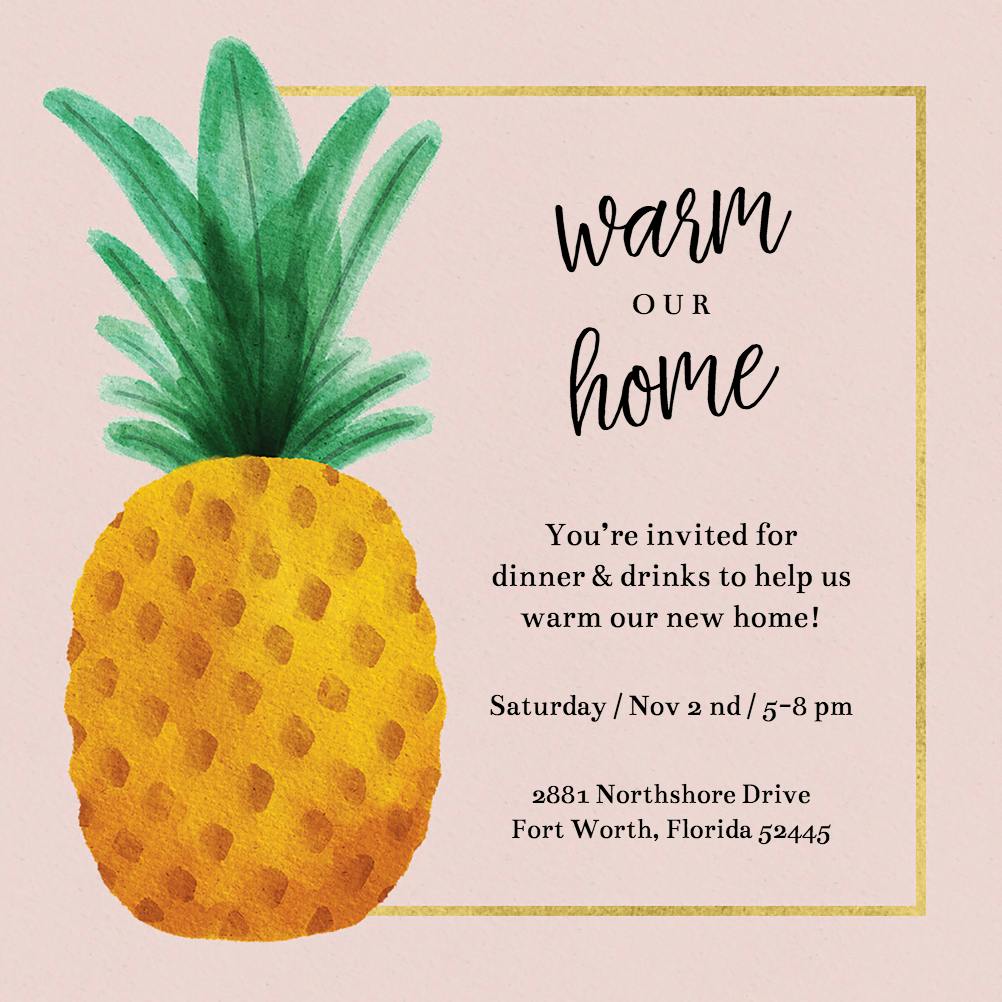 Watercolor pineapple -  invitación para inauguración de casa nueva