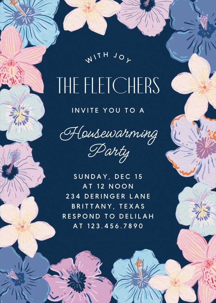 Whimsical hibiscus - housewarming invitation