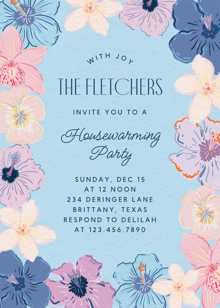Whimsical hibiscus - housewarming invitation