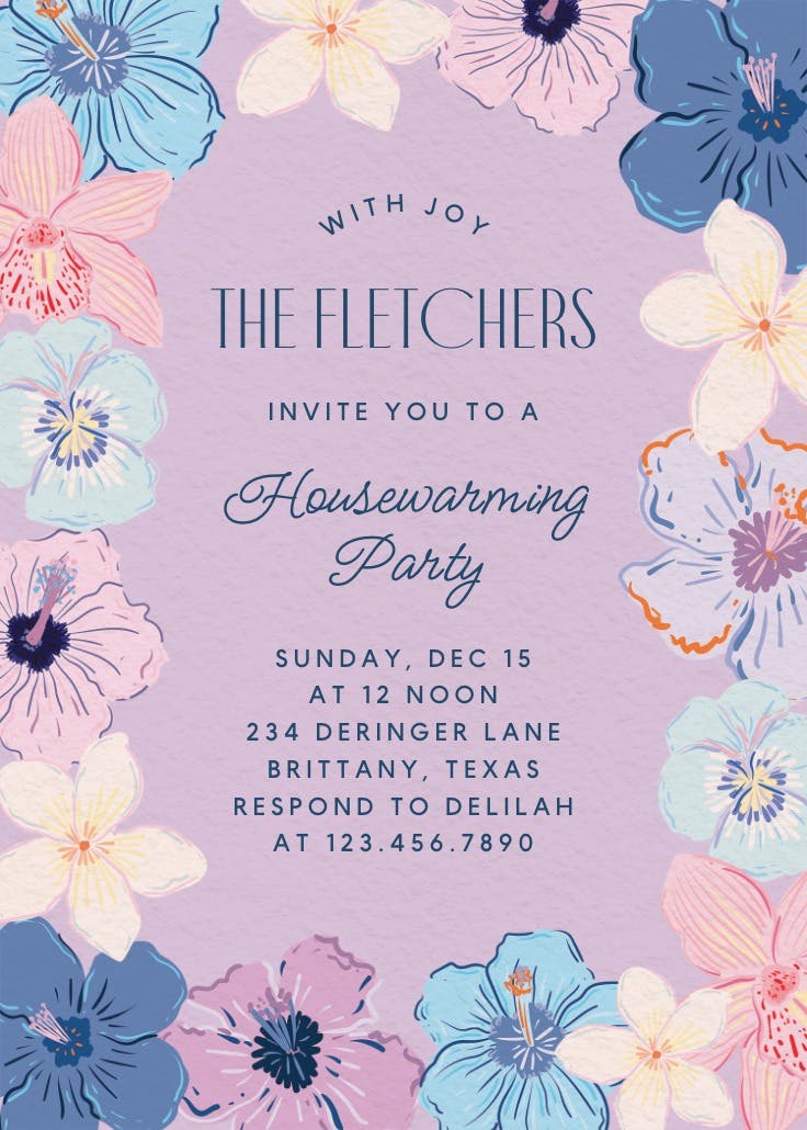 Whimsical hibiscus - housewarming invitation