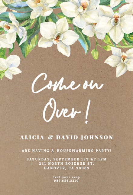 White Orchids Kraft - Housewarming Invitation