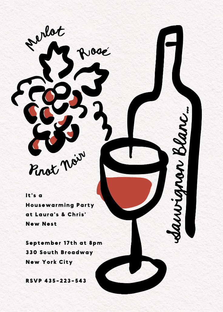 Wine & ink - invitación para inauguración de casa nueva