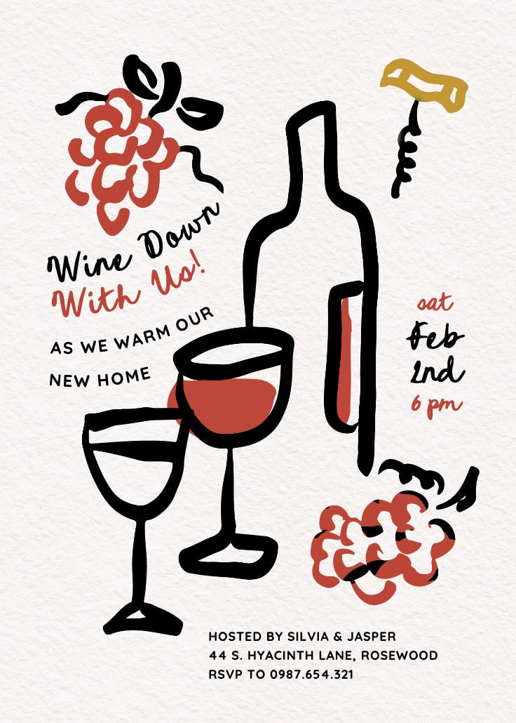 Wine down with us - invitación para inauguración de casa nueva