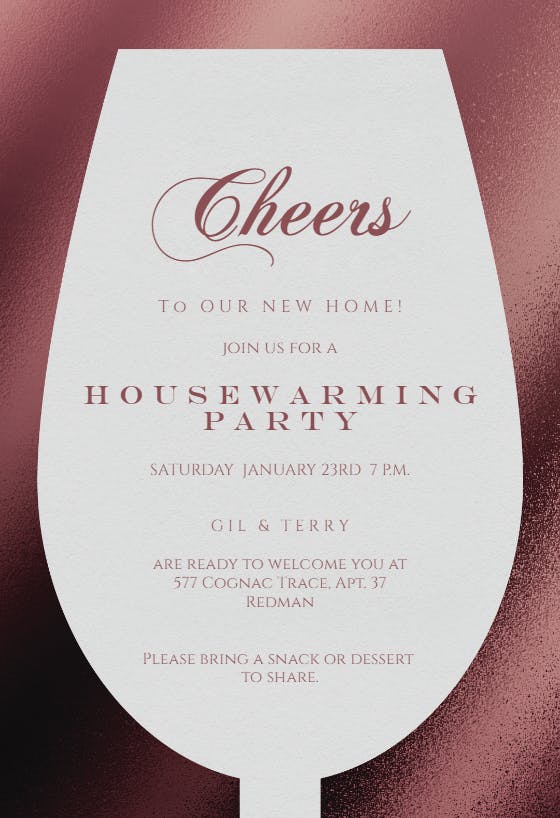 Wine glass -  invitación para inauguración de casa nueva