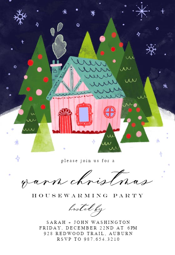 Winter pink house - christmas invitation