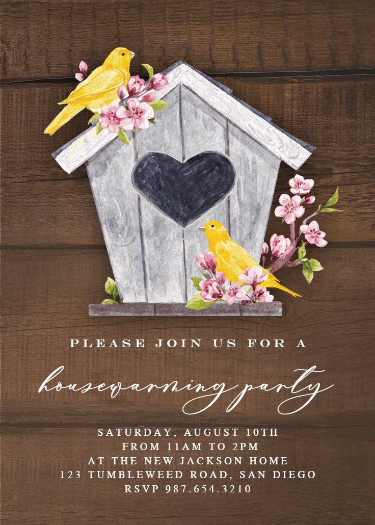 Wooden bird house - housewarming invitation